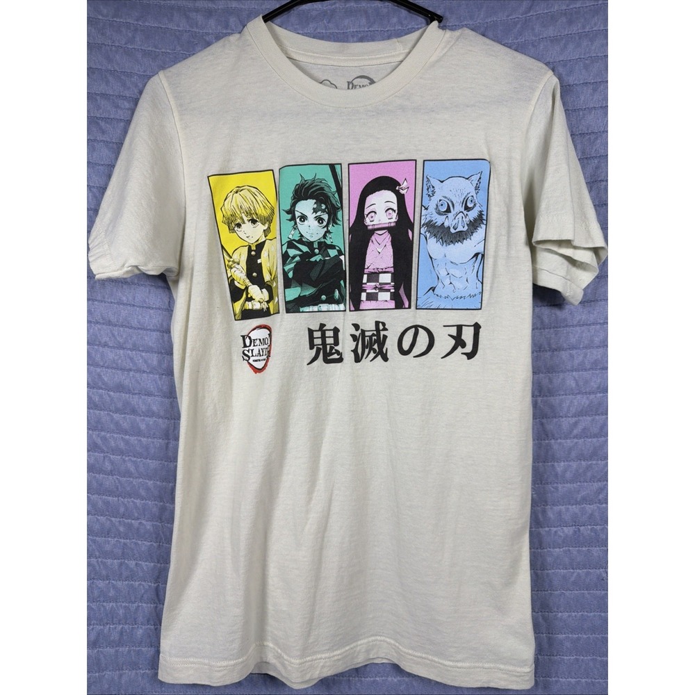 Demon Slayer T Shirt Mens Anime Graphic Kimetsu No Yaiba Cream Cotton Tee